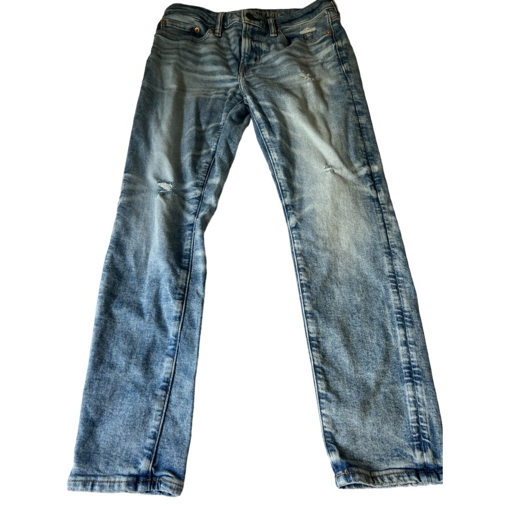 American Eagle Airflex Athletic + Skinny Blue Jeans Size 28x28 Distressed